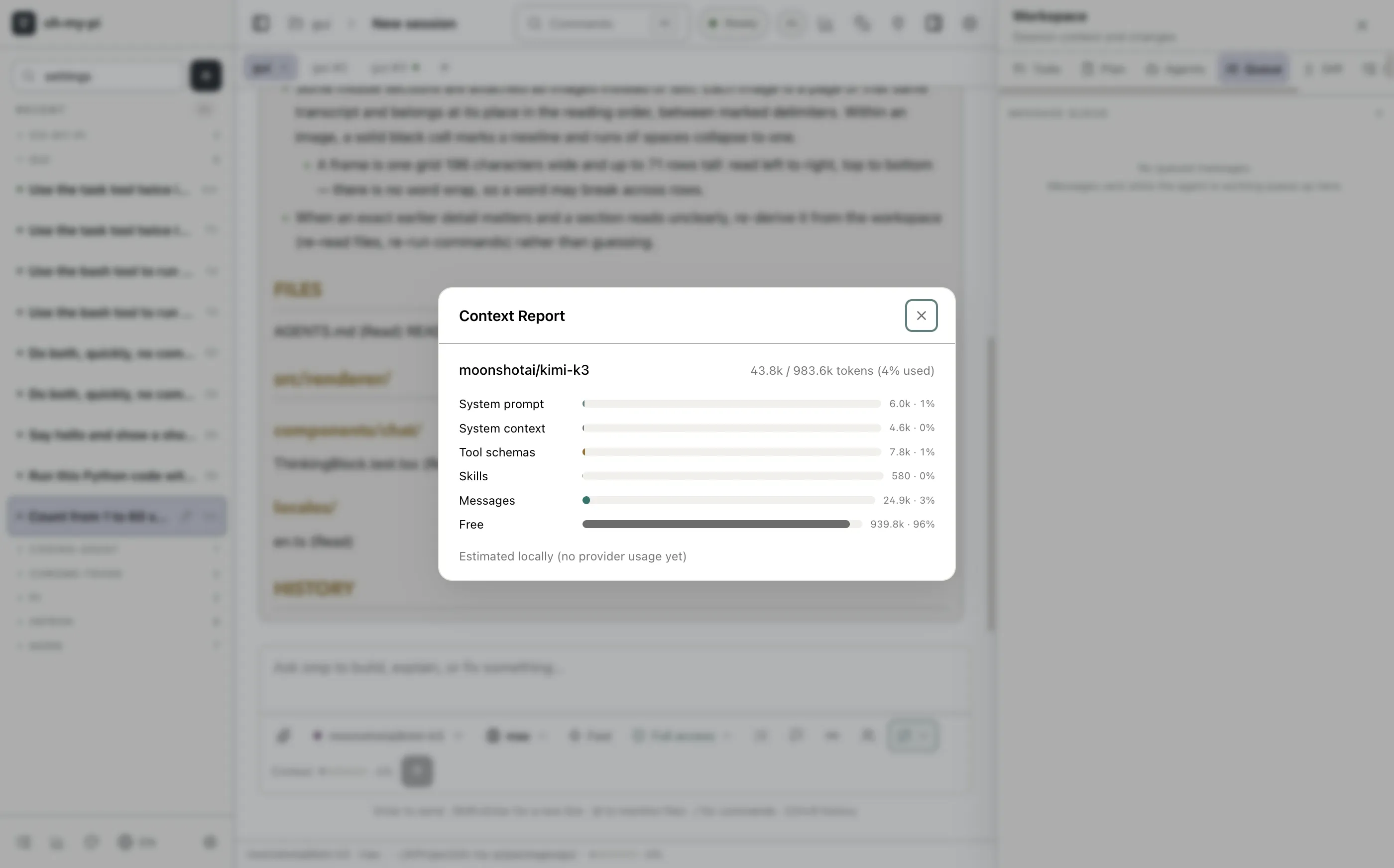 Context report with token bars